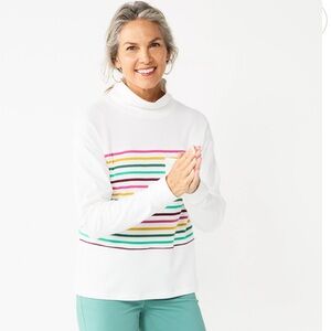 Croft & Barrow multicolor striped fleece knit mock-neck top NWOT Size L